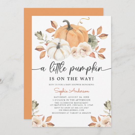 Autumn Floral Little Pumpkin Baby shower Kaart (Voorkant / Achterkant)