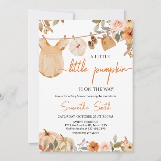 Autumn Floral Little Pumpkin Baby shower Kaart (Voorkant)