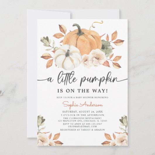 Autumn Floral Little Pumpkin Baby shower Kaart (Voorkant)