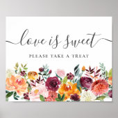 Autumn Floral Love is Sweet Dessert Bar Sign Poster (Voorkant)