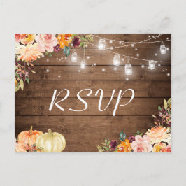Autumn Floral Mason Jar Lights Rustic Wedding RSVP Uitnodiging Briefkaart
