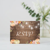 Autumn Floral Mason Jar Lights Rustic Wedding RSVP Uitnodiging Briefkaart (Staand voorkant)