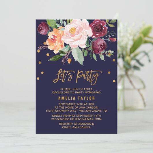 Autumn Floral met Wreath Backing Let's Party Kaart (Staand voorkant)