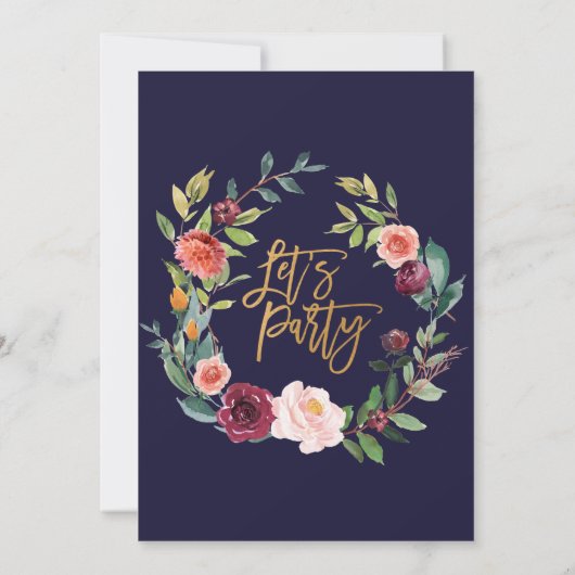 Autumn Floral met Wreath Backing Let's Party Kaart (Achterkant)