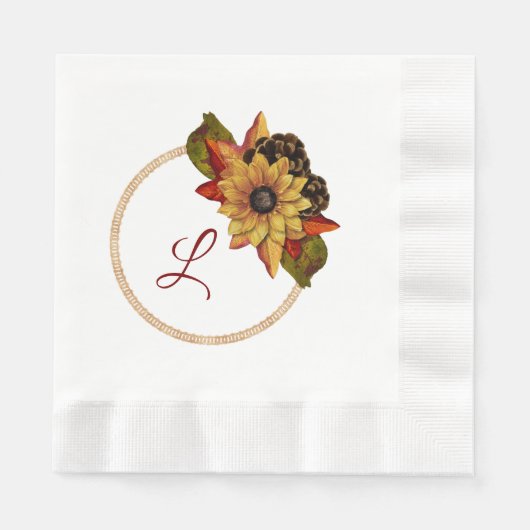 Autumn Floral Monogram Paper Napkin Servet (Voorkant)