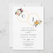 Autumn Floral Monogram Weddenschap Kaart (Voorkant)