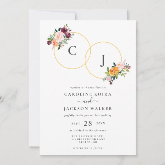 Autumn Floral Monogram Weddenschap Kaart (Voorkant)