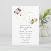 Autumn Floral Monogram Weddenschap Kaart (Staand voorkant)