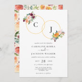 Autumn Floral Monogram Weddenschap Kaart (Voorkant / Achterkant)