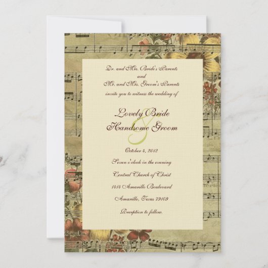Autumn Floral Music Wedding Uitnodiging (Voorkant)