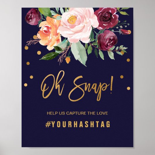 Autumn Floral Oh Snap Wedding Hashtag Poster (Voorkant)