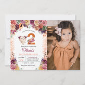 Autumn Floral Owl Foto Birthday Kaart (Voorkant)