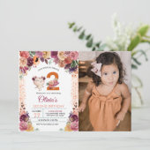 Autumn Floral Owl Foto Birthday Kaart (Staand voorkant)