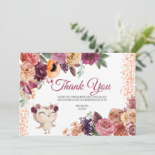 Autumn Floral Owl Hartelijk dank Bedankkaart (Staand voorkant)