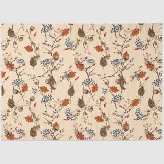 Autumn Floral Pinecone Gift Wrapping Tissue Paper Tissuepapier (Voorkant)