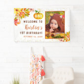 Autumn Floral Pumpkin 1st Birthday Welkomfoto Spandoek (Insitu)