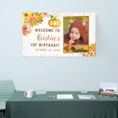 Autumn Floral Pumpkin 1st Birthday Welkomfoto Spandoek (Beurs)
