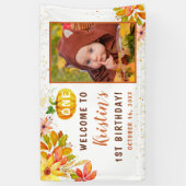 Autumn Floral Pumpkin 1st Birthday Welkomfoto Spandoek (Verticaal)