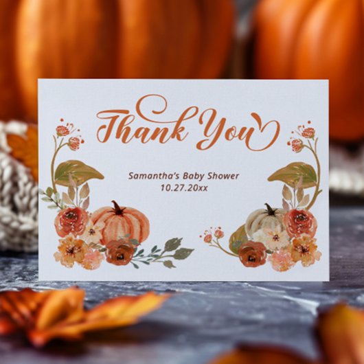 Autumn Floral Pumpkin Baby shower Bedankkaart