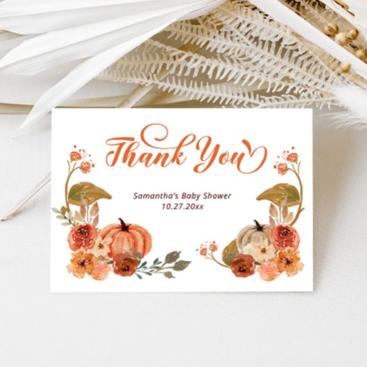 Autumn Floral Pumpkin Baby shower Bedankkaart