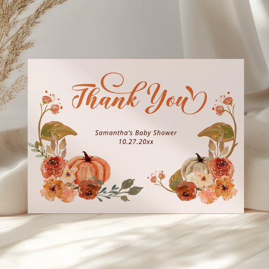 Autumn Floral Pumpkin Baby shower Bedankkaart