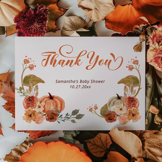 Autumn Floral Pumpkin Baby shower Bedankkaart