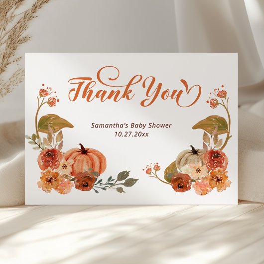 Autumn Floral Pumpkin Baby shower Bedankkaart