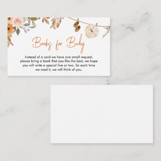 Autumn Floral Pumpkin Baby shower Boeken voor Baby Informatiekaartje (Voorkant / Achterkant)