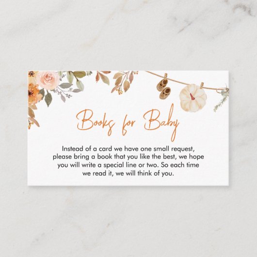 Autumn Floral Pumpkin Baby shower Boeken voor Baby Informatiekaartje (Voorkant)