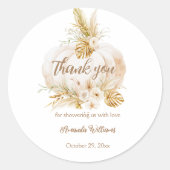 Autumn Floral Pumpkin Baby shower dank u Ronde Sticker (Voorkant)