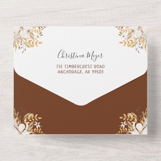 Autumn Floral Pumpkin-Baby shower en luieraffle All In One Uitnodiging (Achterkant)