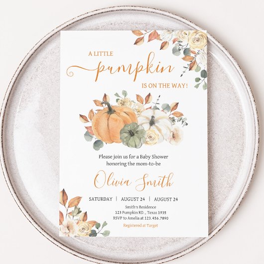Autumn Floral Pumpkin Baby shower Kaart