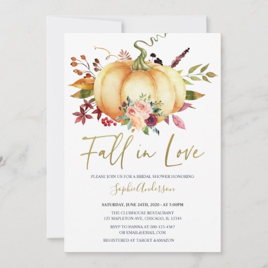 Autumn Floral Pumpkin Herfst in Love Vrijgezellenf Kaart (Voorkant)