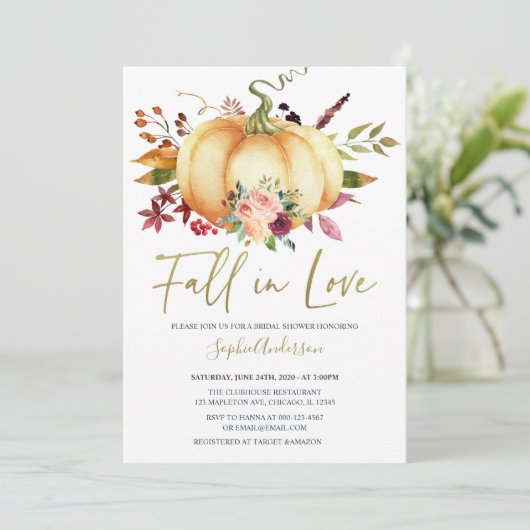 Autumn Floral Pumpkin Herfst in Love Vrijgezellenf Kaart (Staand voorkant)