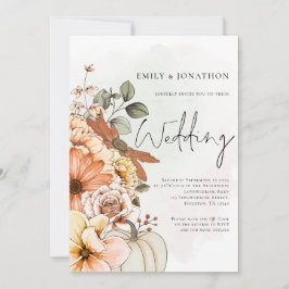 Autumn Floral Pumpkin Script QR Code Weddenschap Kaart