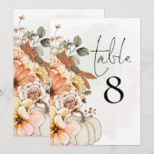 Autumn Floral Pumpkin Table Number (Voorkant / Achterkant)