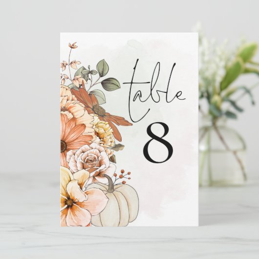 Autumn Floral Pumpkin Table Number (Staand voorkant)