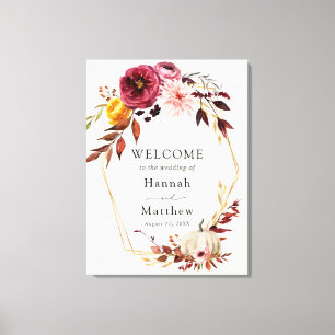 Autumn Floral Pumpkin Weddenschap Welkomstteken Canvas Afdruk
