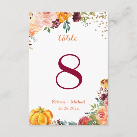 Autumn Floral Pumpkin Weduwingnummer RSVP Kaartje (Voorkant)