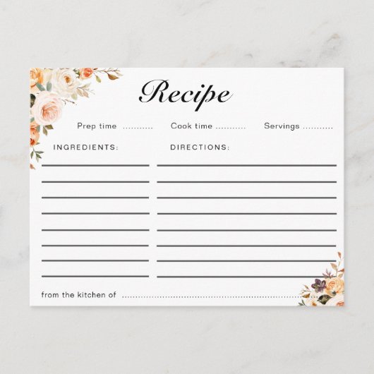Autumn floral recept card briefkaart (Voorkant)
