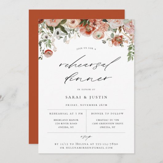 Autumn Floral Rehearsal Dinner Invitation Aankondiging (Voorkant / Achterkant)