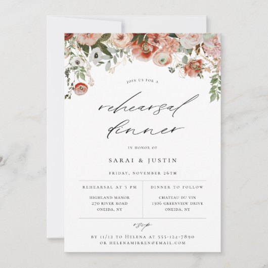 Autumn Floral Rehearsal Dinner Invitation Aankondiging (Voorkant)
