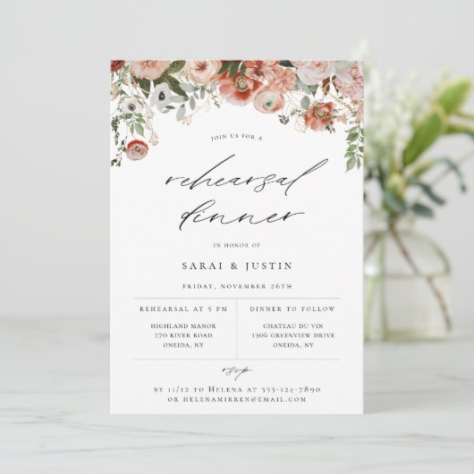Autumn Floral Rehearsal Dinner Invitation Aankondiging (Staand voorkant)