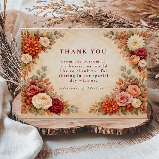 Autumn Floral Romance Wedding Bedankkaart