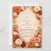 Autumn Floral Romance Wedding Save The Date (Voorkant)