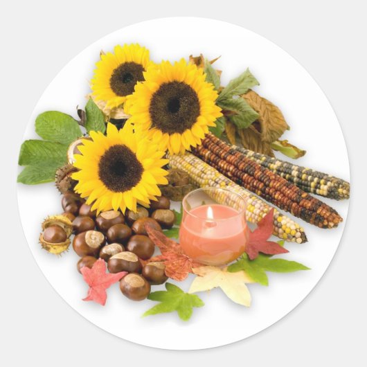 Autumn Floral Ronde Sticker (Voorkant)