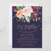 Autumn Floral Roos Gold 21st Birthday Party Kaart (Voorkant)