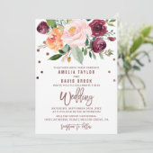 Autumn Floral Roos Gold Light Typography Weddensch Kaart (Staand voorkant)