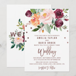 Autumn Floral Roos Gold Light Typography Weddensch Kaart