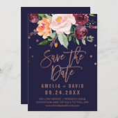 Autumn Floral | Roos Gold Save the Date Kaart (Voorkant / Achterkant)